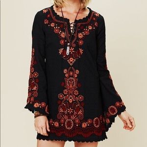 Free People Long-Sleeved Embroidered Dress